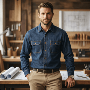camisa jean hombre 7 onzas manga larga